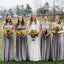 Unique Cap Sleeve Gery Top Beaded A-line Long Cheap Bridesmaid Dresses, BDS0128