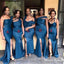 Mismatched Charming Blue Elastic Satin Mermaid Long Cheap Floor-Length Bridesmaid Dresses, BDS0038