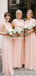 Blush Pink Cap Sleeves Scoop Neck A Line Chiffon Bridesmaid Dresses, TYP0010