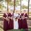 New Arrival V-neck Short Sleeve Burgundy Long Cheap Bridesmaid Dresses, BDS0048