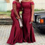 Burgund Off Shoulder Mermaid Long Cheap Bridesmaid Dresses Online, WGY0237