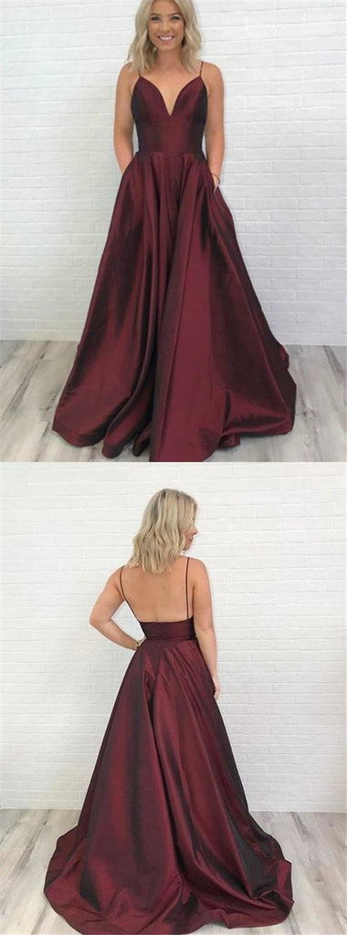 Simple V-neck Long A-line Prom Dresses, Cheap Prom Dresses, BG0445