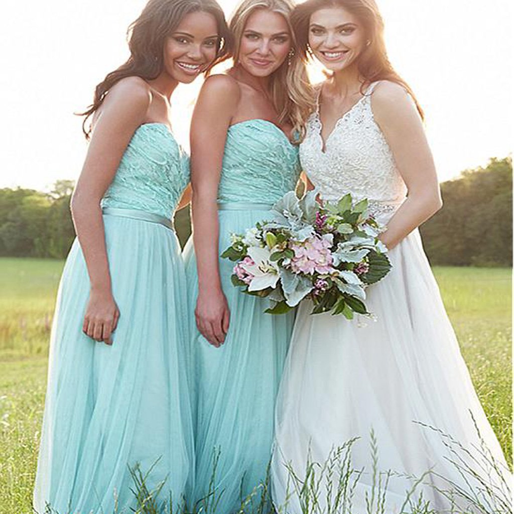 Sweetheart Lace & Tulle Green A-line Bridesmaid Dresses With Belt ,WGY0196