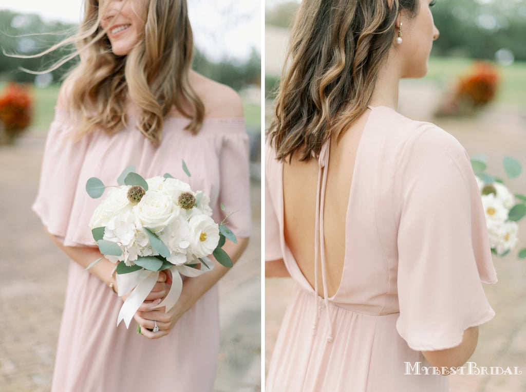 Mismatched Charming Simple Pink Chiffon A-line Long Cheap Floor-Length Bridesmaid Dresses, BDS0031