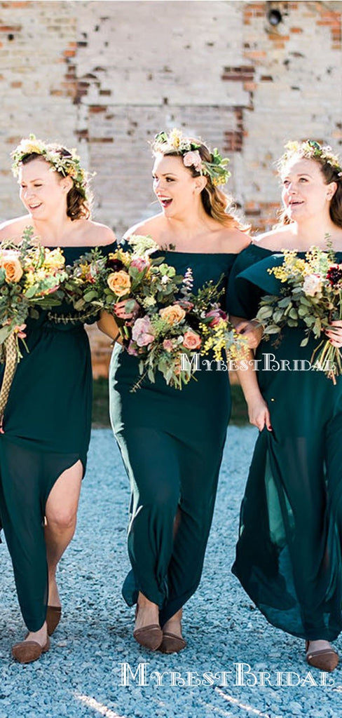 New Arrival Chrming Elegant Off-The-Shoulder Sleeveless A-line Chiffon Long Cheap Bridesmaid Dresses, BDS0005