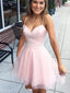 Simple Spaghetti Straps Pink Cute Homecoming Dresses 2018, BDY0253