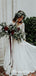 Two Piece V-neck Illusion 3/4 Sleeves Floor-length Lace Wedding Dresses with Ruching Ruffles, TYP0094