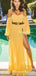 Sexy Simple Off-The-Shoulder Long Sleeves Chiffon Long High Side Slit Cheap Charming Prom Dresses, PDS0008