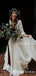 Two Piece V-neck Illusion 3/4 Sleeves Floor-length Lace Wedding Dresses with Ruching Ruffles, TYP0094