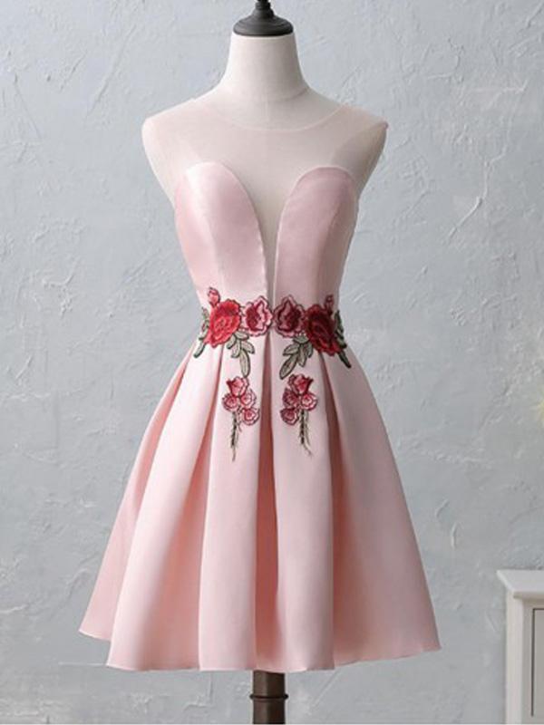 Cute Illusion Scoop Pink Cheap Short Homecoming Dresses Online, BDY0298