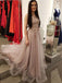 A-line Beaded Jewel Neck Dusty Pink Long Prom Dresses,Cheap Prom Dresses,PDY0531