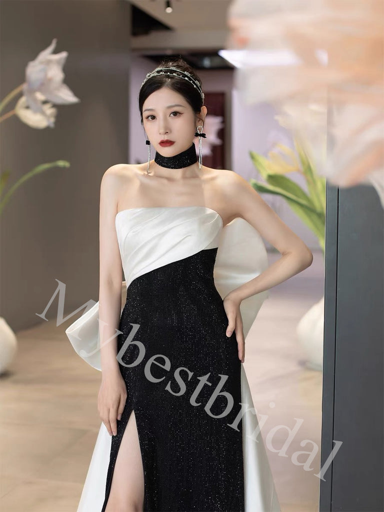 Sexy Strapless Sleeveless Side slit Sheath Long Prom Dress,PDS1061