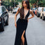 Sheath V-Neck Floor Length Black Satin Prom Dresses,Cheap Prom Dresses,PDY0277