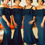 Simple Jersey Navy Mermaid Spaghetti Straps Long Bridesmaid Dresses,Wedding Party Gowns,WGY0214