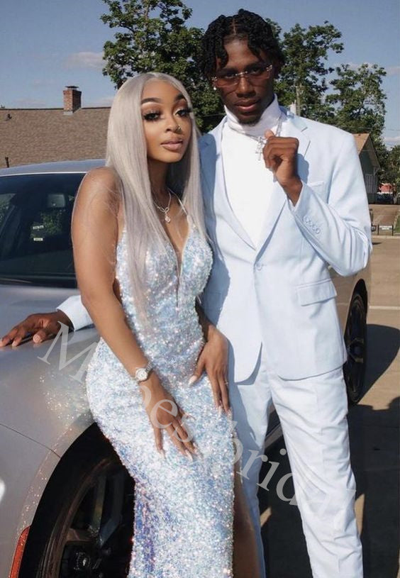 Sexy V-neck Sleeveless Side slit Sheath Long Prom Dress,PDS1070