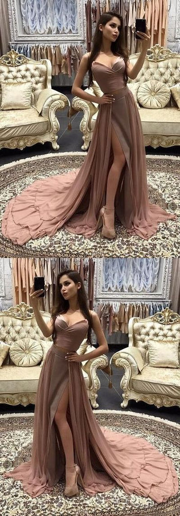 Elegant Two Piece A-Line Chiffon Long Prom Dresses, Cheap Evening Dresses,Party Dresses,PDY0342