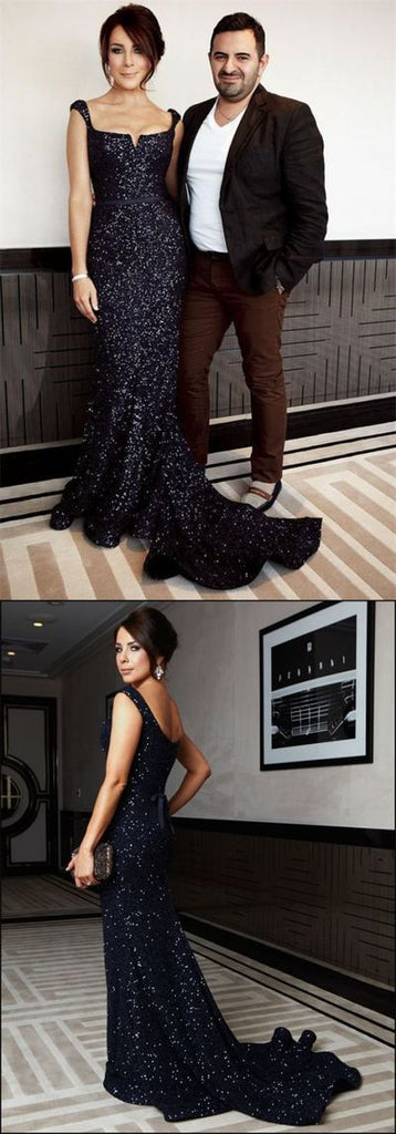 Mermaid Black Sequin Prom Dresses With Trailing,Cheap Prom Dresses,PDY0432