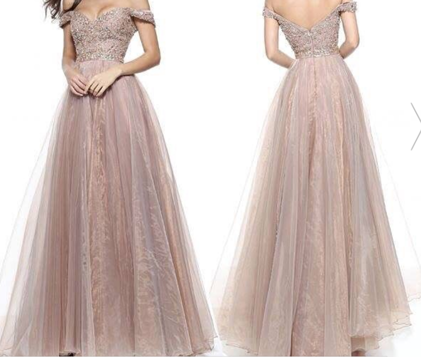 Off the Shoulder Beaded Brown Tulle Long Prom Dresses ,Cheap Prom Dresses,PDY0430