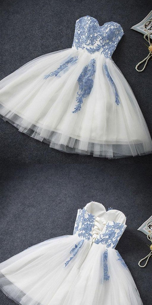 Sweetheart A-line Blue Lace Homecoming Dress ,Short Prom Dresses,BDY0353