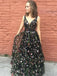 Floral Prom Dresses, A-line Prom Dresses, V-neck Prom Dresses, Long Prom Dresses,BG0415