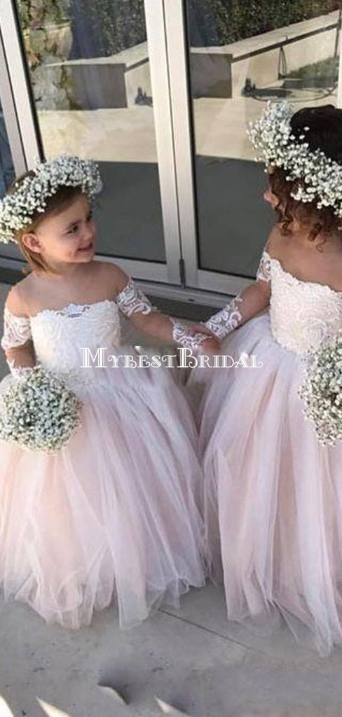 Pink Off-the-Shoulder Lace Flower Girl Dresses ,Cheap Toddler Flower Girl Dresses,FGY0201