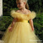Lovely Off-The-Shoulder Yellow Tulle A-line Long Cheap Flower Girl Dresses, FGS0016