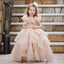 Cute Scoop Champagne Tulle Ball Gown Long Cheap Flower Girl Dresses, FGS0021