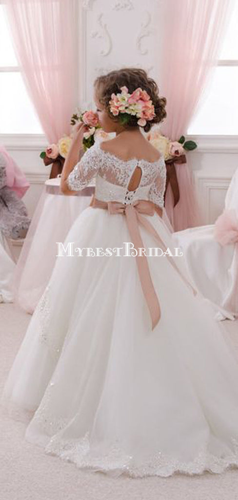 New Lovely Flower Girl Dresses For Weddings Off Shoulder Short Sleeve Ball Gown Formal Custom First Communion Dress Child Party Gowns,FGY0149