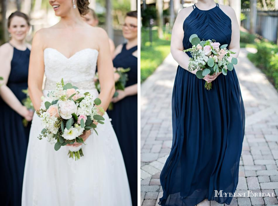 Mismatched Charming Blue Chiffon A-line Long Cheap Bridesmaid Dresses, BDS0070