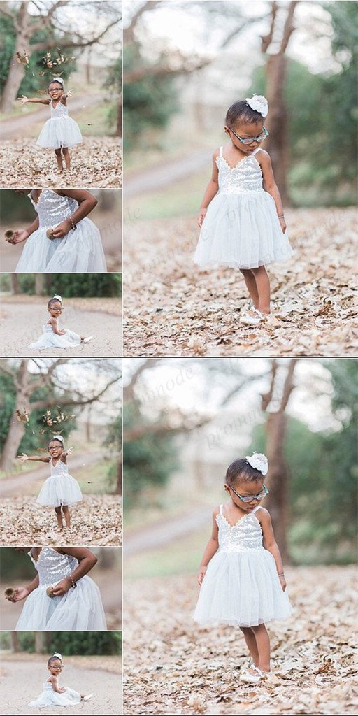 Spaghetti Straps Silver Sequin Tulle Flower Girl Dress,Tutu Flower Girl Dresses,FGY0182
