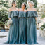Off-the-Shoulder Ruffled Dusty Blue Bridesmaid Dresses,Cheap Bridesmaid Dresses,WGY0263
