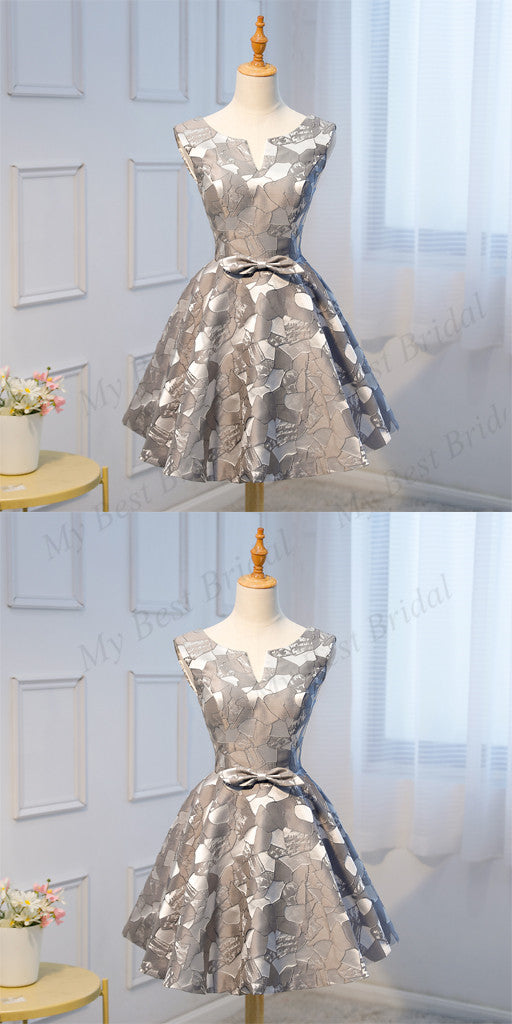 Stunning Satin V-neck Short A-line Homecoming Dress With Bow-knot,BDY0161