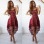 High-Low Lace Sleeveless Semi-Formal Dress With Belt, Homecoming Dress,BDY0155