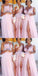 Cheap Lace Applique Pink Chiffon Slit Long Bridesmaid Dress,Cheap Bridesmaid Dresses,WGY0202