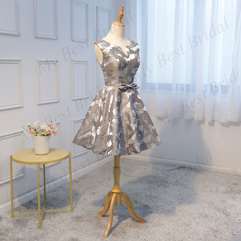Stunning Satin V-neck Short A-line Homecoming Dress With Bow-knot,BDY0161