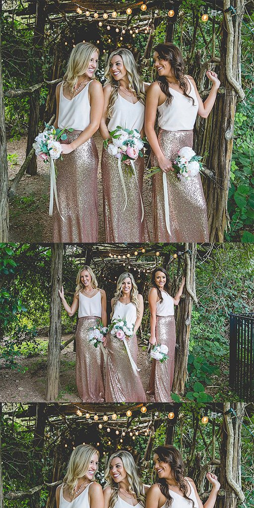 Two Piece Spaghetti Straps Bridesmaid Dresses, Shinning Gold Rose Bridesmaid Dresses,Cheap Bridesmaid Dresses,WGY0266