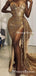 Newest Sweetheart Sexy Sparkly Gold Sequin High Side Slit Long Cheap Mermaid Prom Dresses, PDS0015
