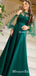 Charming New Arrival Halter Long Sleeves Green Satin A-line Long Cheap Evening Party Prom Dresses, PDS0010