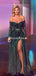 Long Sleeve Off Shoulder Sexy Side Slit Sequin Long Cheap Prom Dresses, PDS0091