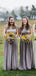 Unique Cap Sleeve Gery Top Beaded A-line Long Cheap Bridesmaid Dresses, BDS0128