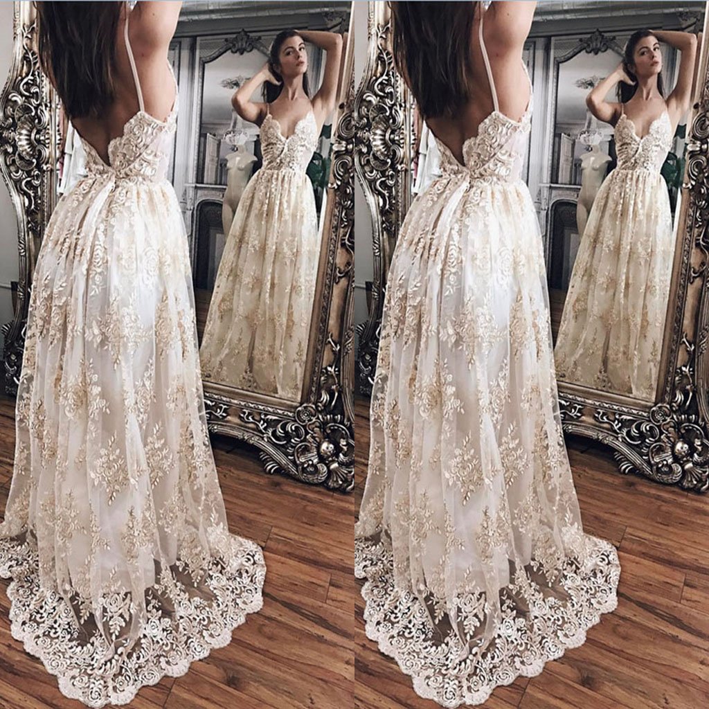 Loverly Lace Princess Backless Evening Gowns,Prom Dresses,Party Dresses,PDY0343