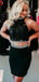 Two Piece Sheath Black Satin Homecoming Dress with Beading,Short Prom Dresses,BDY0362