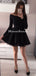 Off-the-Shoulder Long Sleeves Black Tulle Homecoming Dress,Short Prom Dresses,BDY0344