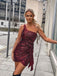Sparkly One Shoulder Burgundy Sequin Short Cheap Homecoming Dresses, HDS0031