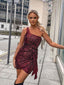 Sparkly One Shoulder Burgundy Sequin Short Cheap Homecoming Dresses, HDS0031