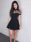 Short Sleeve High Neck Black A-line Short Homecoming Dresses, HDS0039