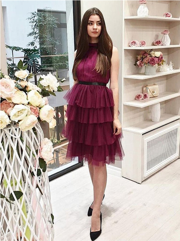 Charming Halter Purple Tulle Short Cheap Homecoming Dresses, HDS0037