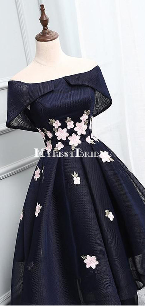 Navy Off Shoulder Simple Cheap Short Homecoming Dresses 2018, BDY0307
