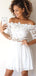 A-Line Off-the-Shoulder Half Sleeves White Lace Short Homecoming Dresses ,BDY0273