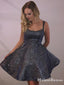 Shiny Spaghetti Straps Dark Navy Blue Sparkly Short Cheap Homecoming Dresses with Pocket, HDS0020
